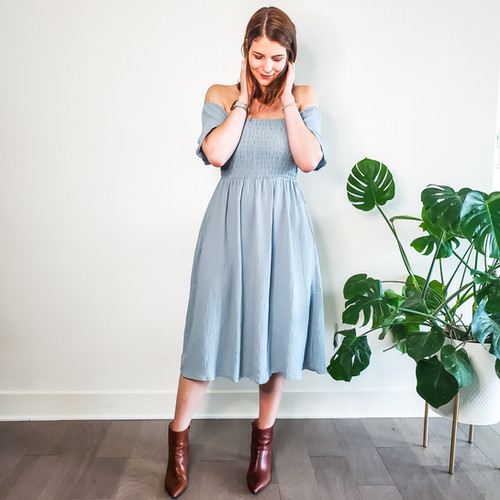 slim fit dress slacks Flora Smocked Midi Dress