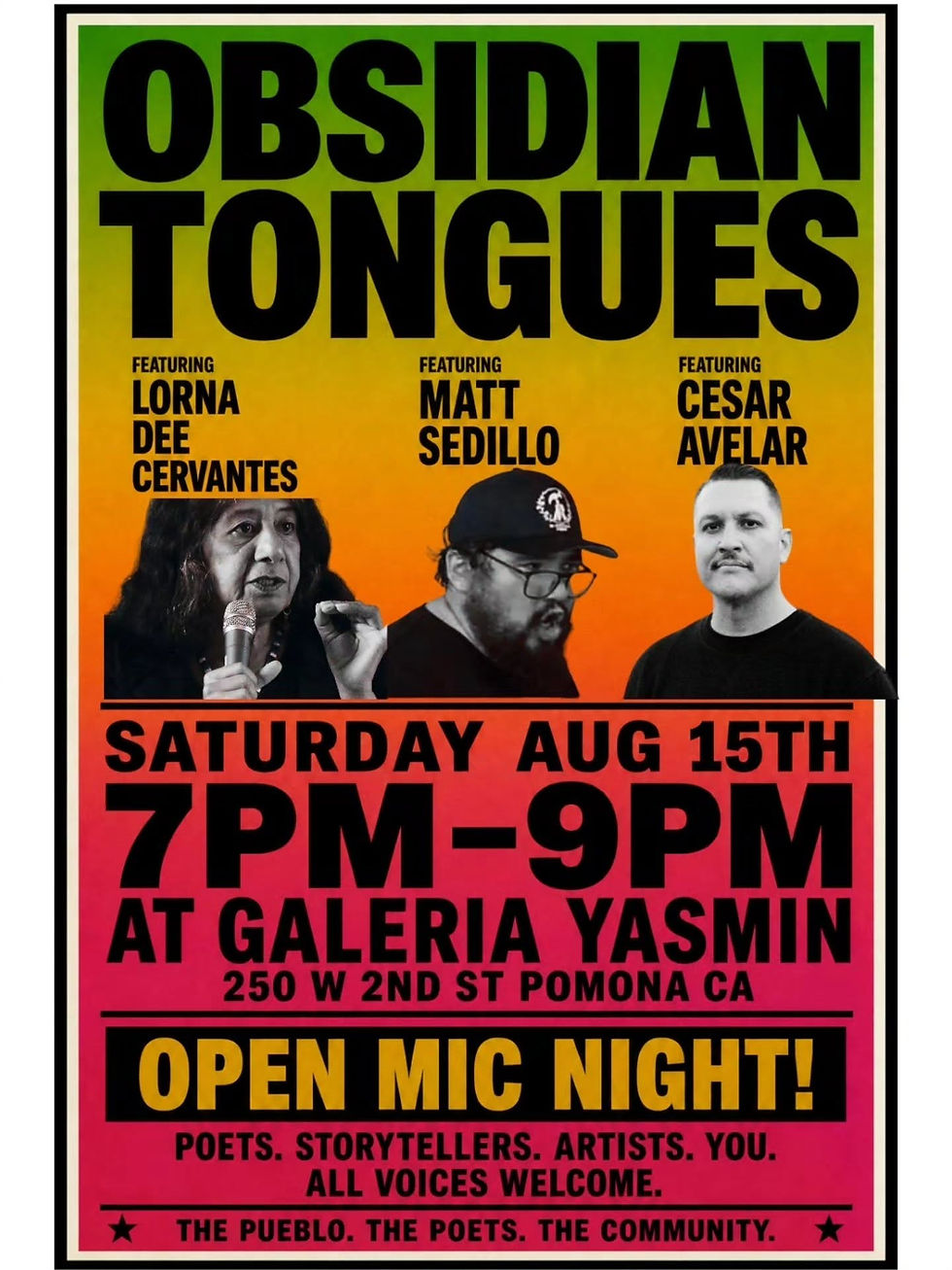 Lorna Dee Cervantes and Matt Sedillo feature at Obsidian Tongues