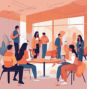 people standing around and sitting talking to each other in the site's color themes.jpg