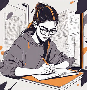 a teenager with glasses writing in site's theme colors.jpg