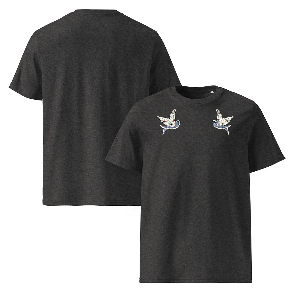 Thumbnail: Love/Hate tattoo swallows (Unisex Organic Cotton)