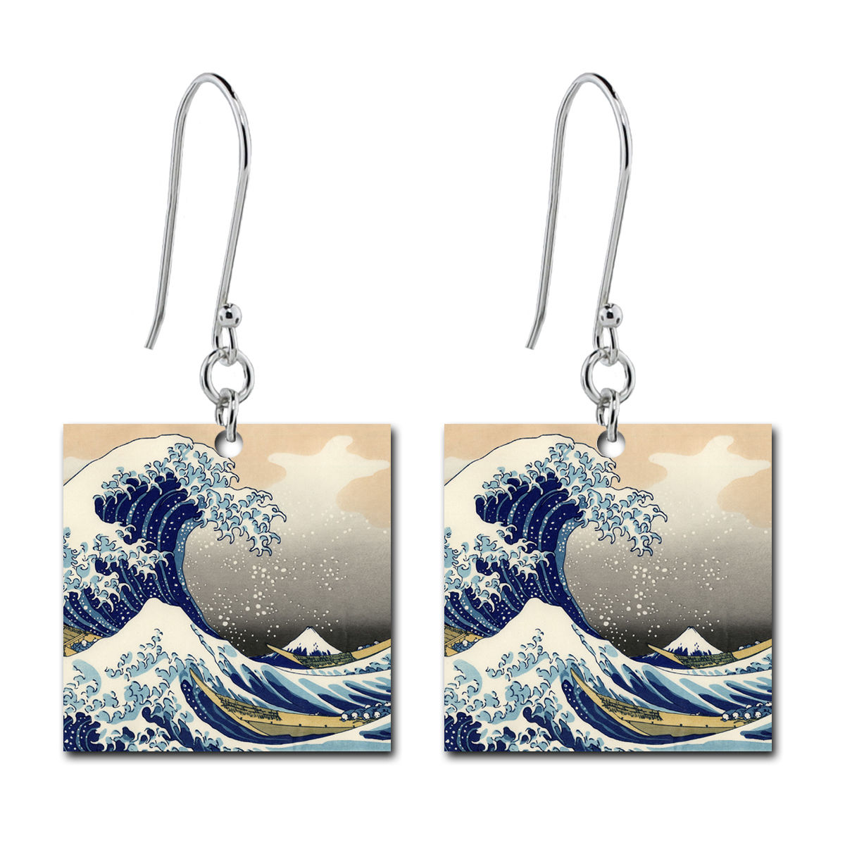 The Great Wave of Kanagawa Square Earrings