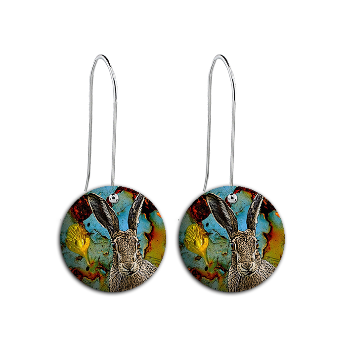 FA32E  - 'Hare on Blue' Earrings