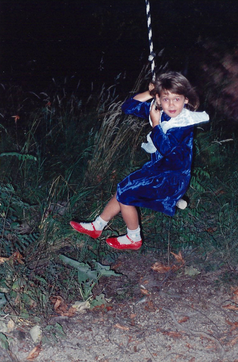 The rope swing was popular day or night