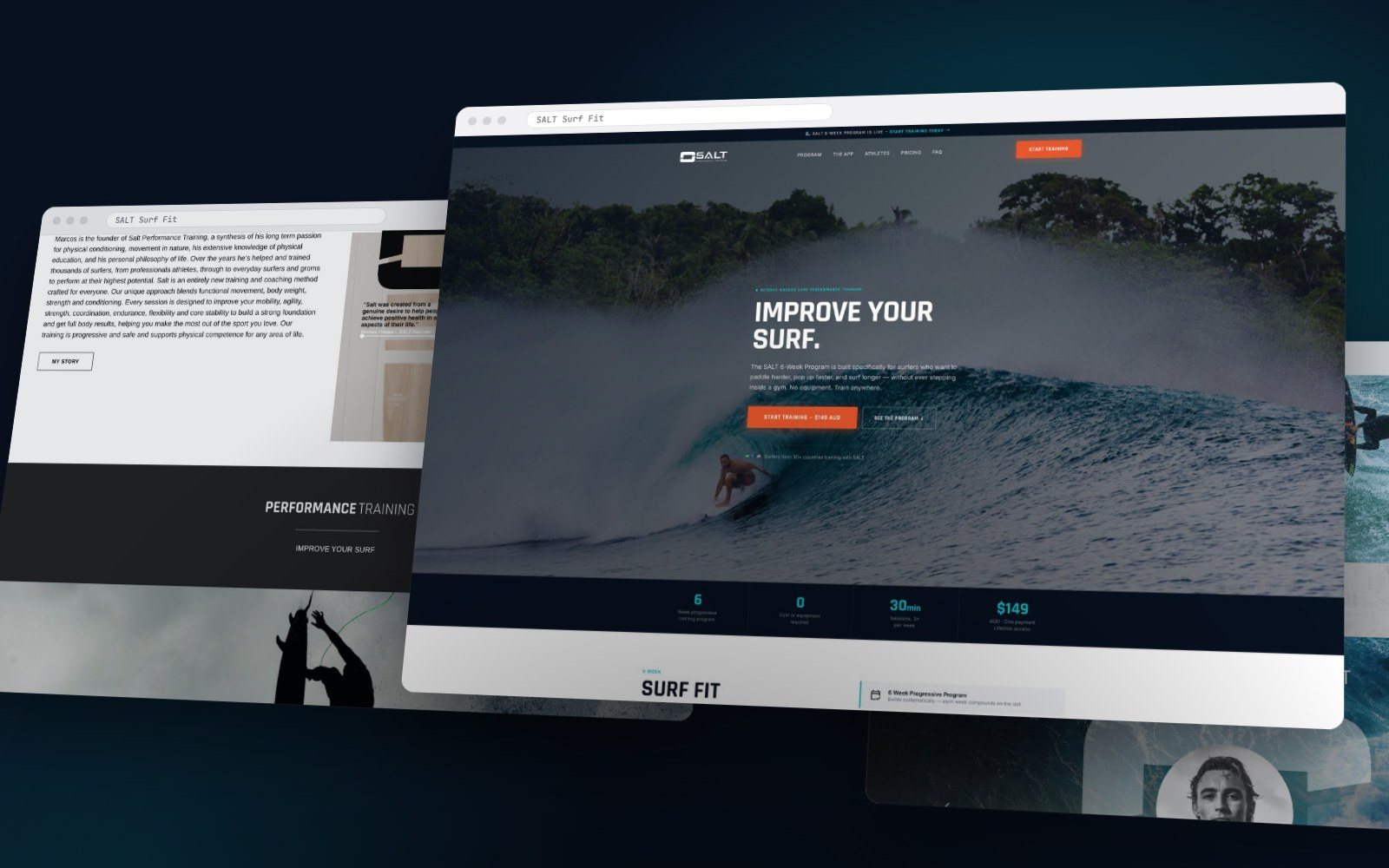 SALT Surf Fit, website · app landing page
