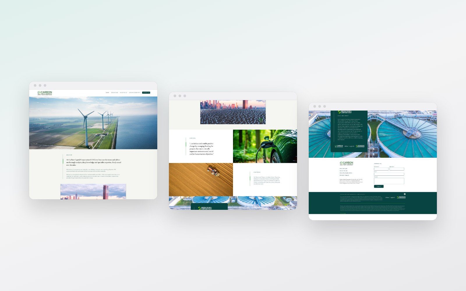 Carbon Capital Corporation website pages shown side by side