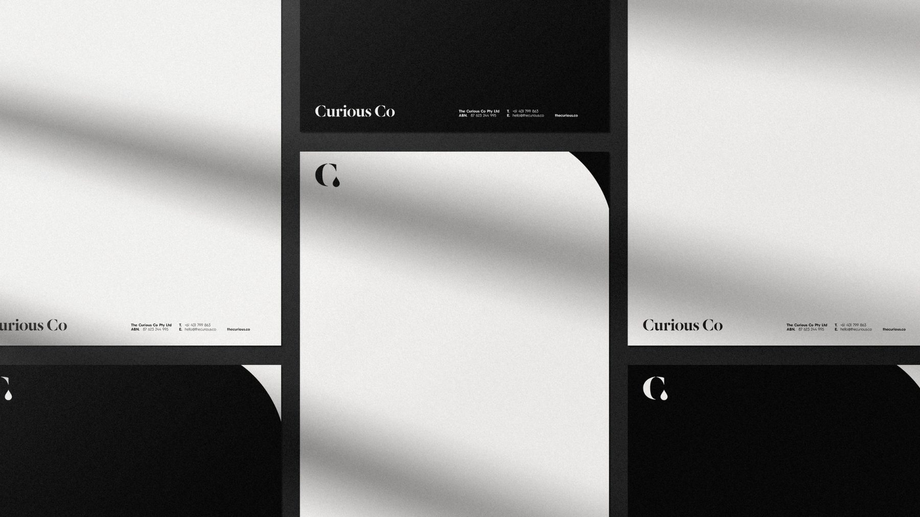 The Curious Co stationery in black and white