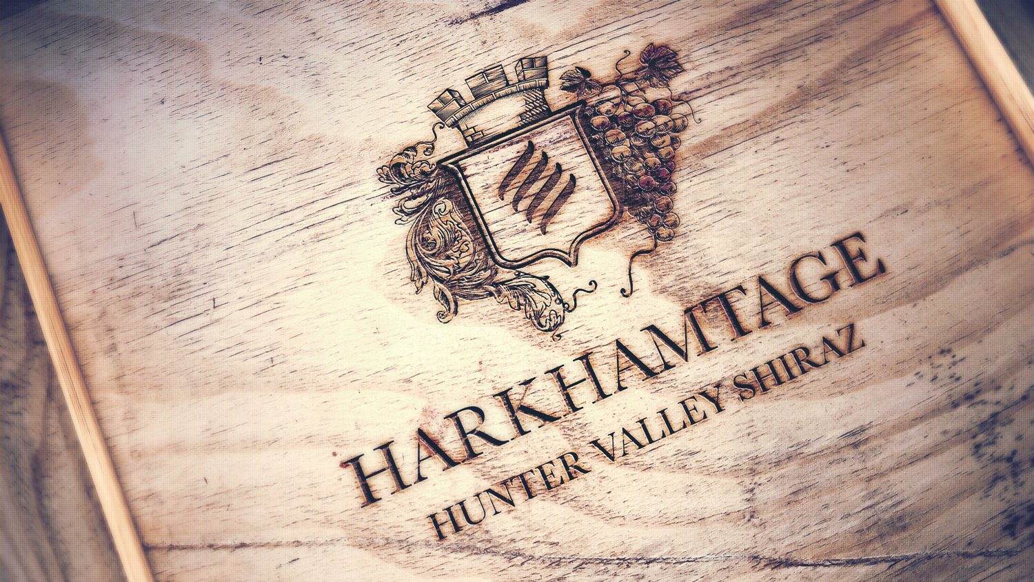 Harkhamtage Hunter Valley Shiraz crest on a wooden box lid