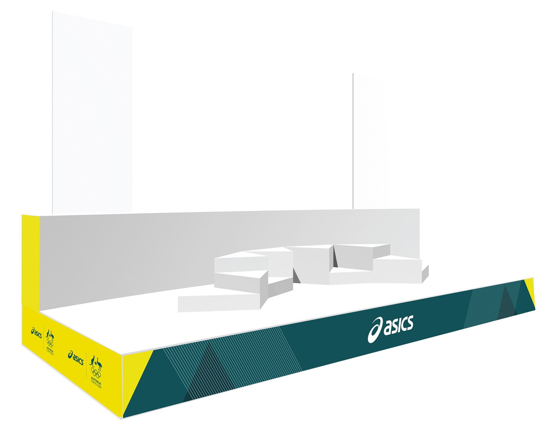 ASICS Tokyo 2020 range reveal stage design in green, gold and white