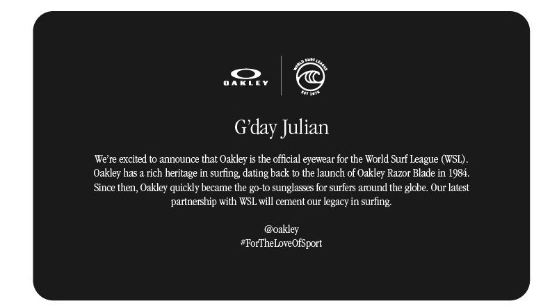 Oakley and World Surf League personalised card