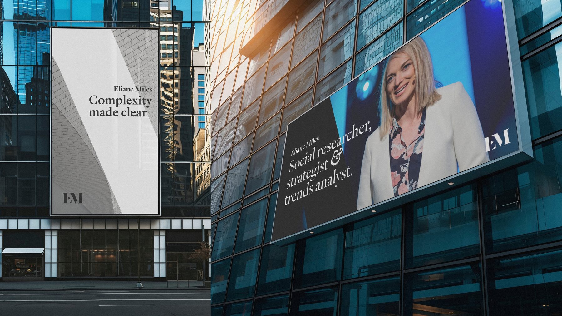 Eliane Miles brand on city billboards and digital screens