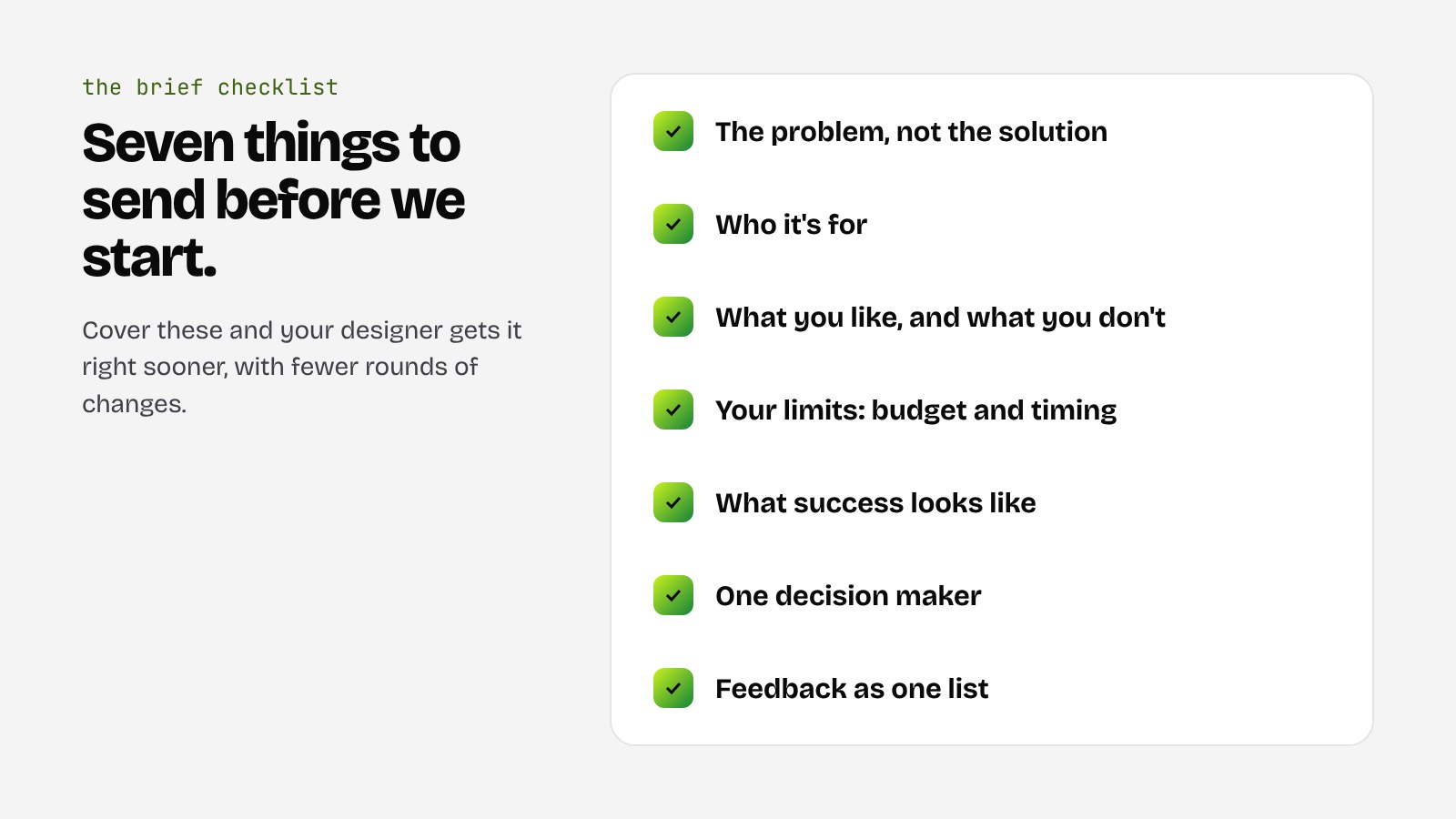 Checklist of seven things to include in a design brief