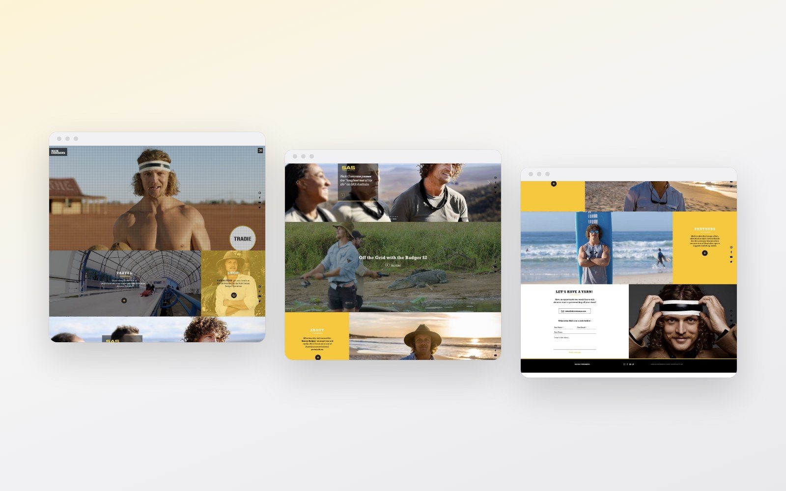Nick Cummins website pages shown side by side