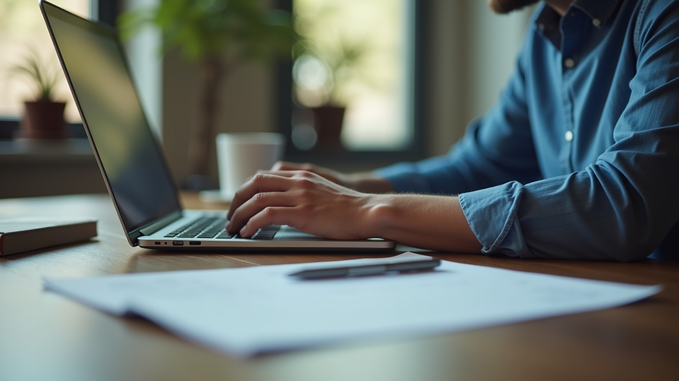 Close-up view of a person taking an online certification exam on a laptop