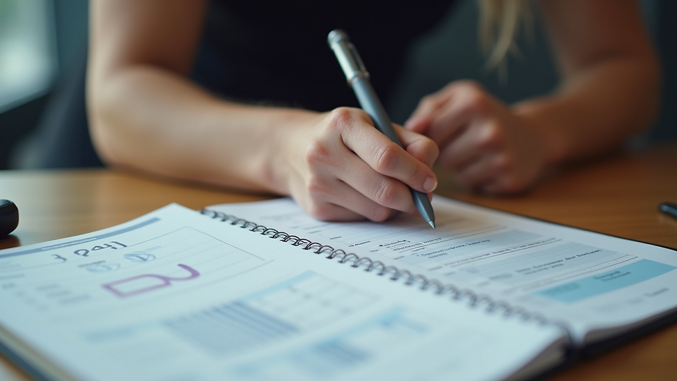 Close-up view of a fitness professional writing a workout plan