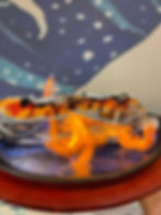 Flaming OMG sushi roll at Sushi Blue