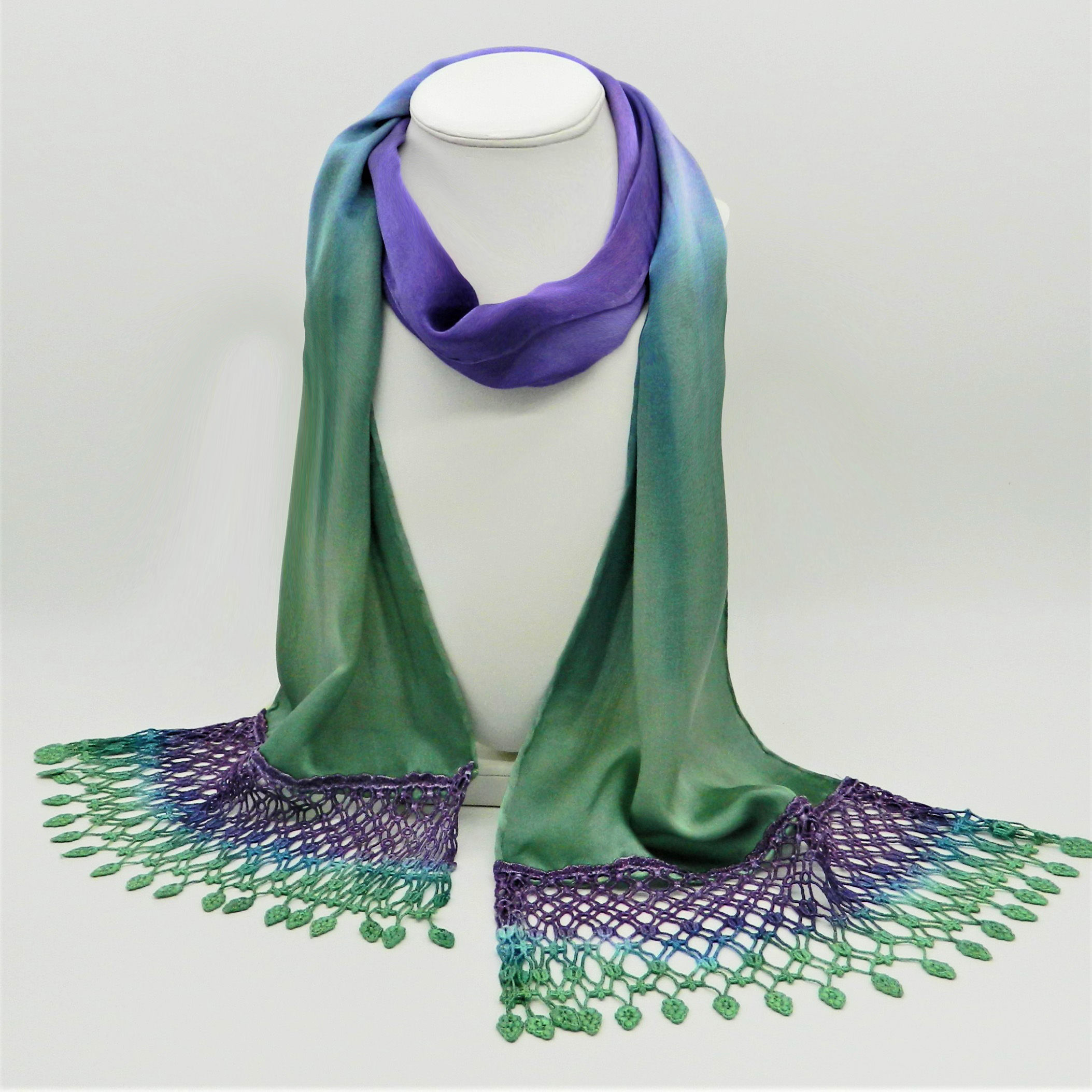 Silk and lace scarf-Lavender blue and sage