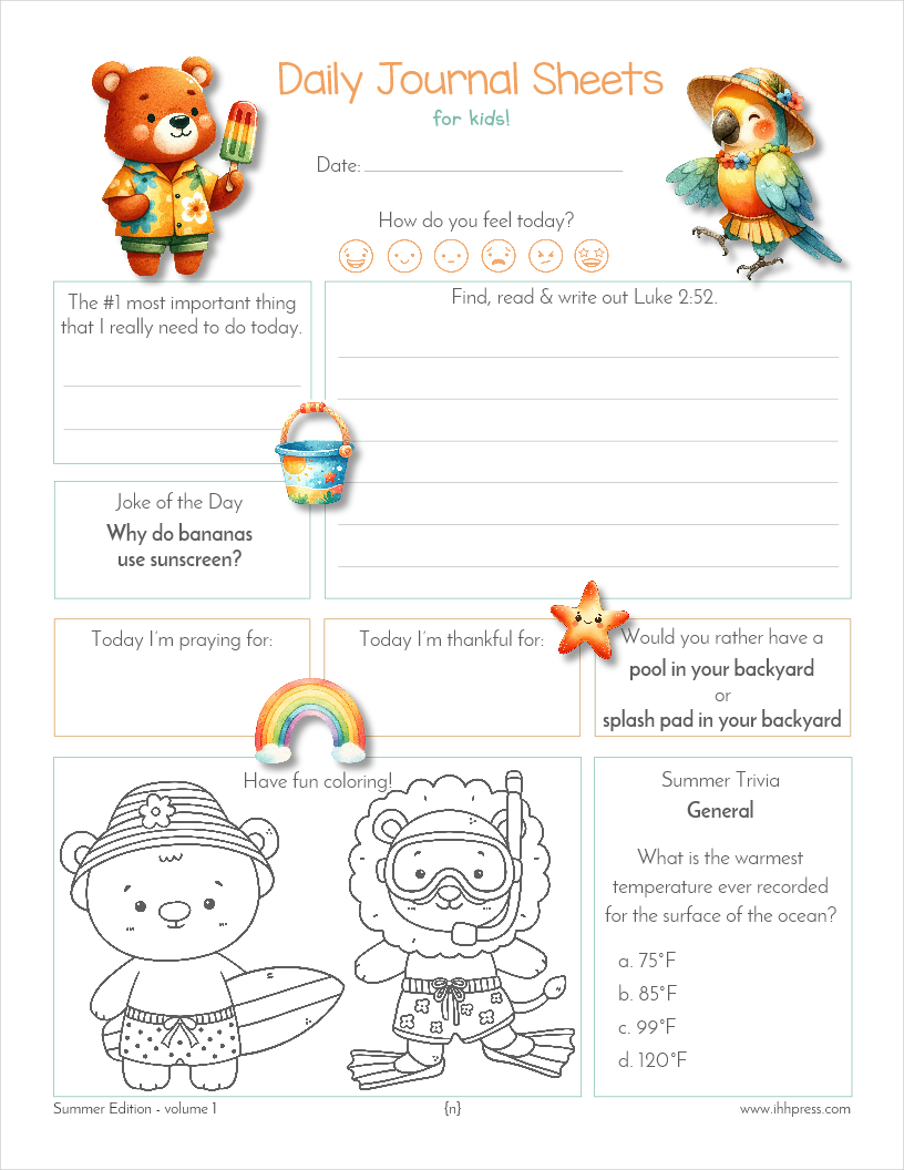 Thumbnail: Daily Journal Sheets for Kids - Summer Edition