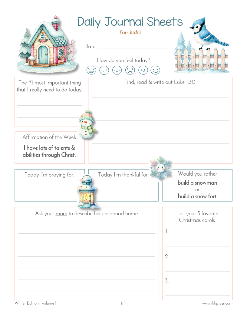 Thumbnail: Daily Journal Sheets for Kids - Winter Edition