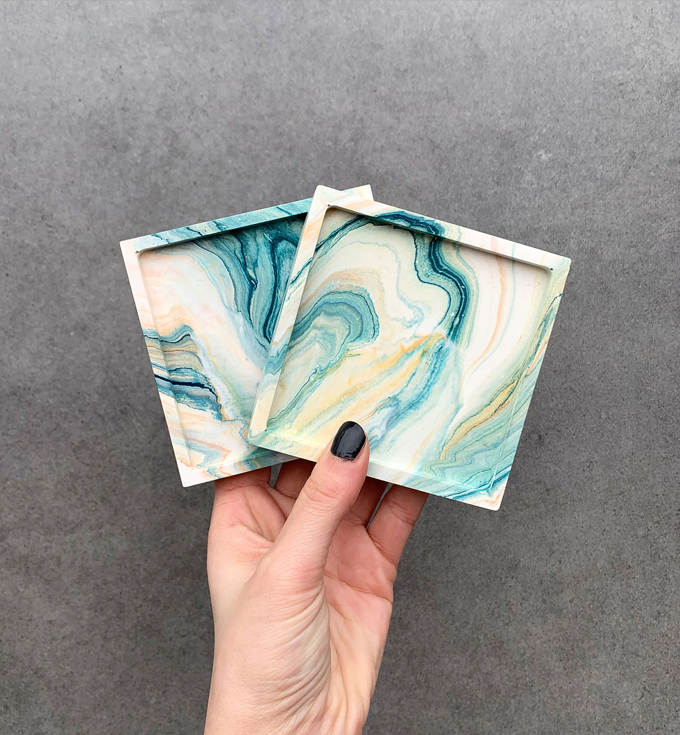Thumbnail: Marble Effect Square Trinket Tray in Green and Orange