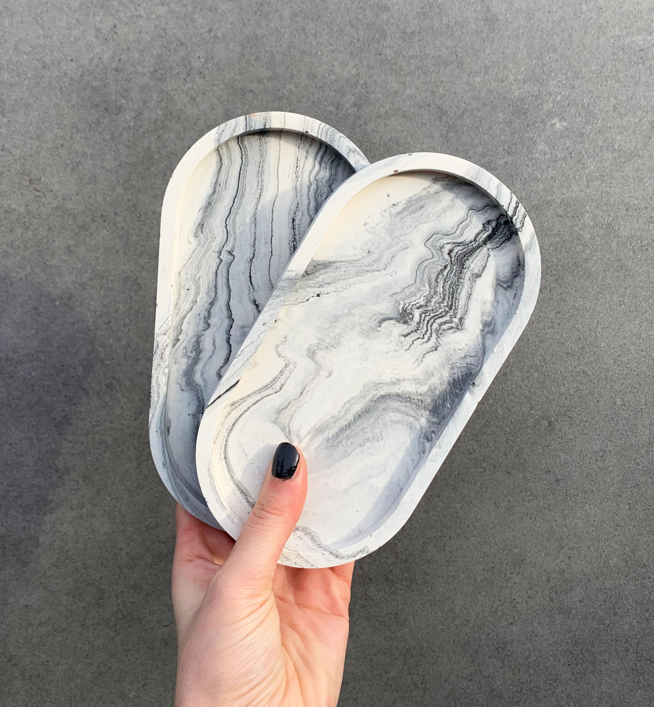 Marble Effect Long Trinket Tray in Black/Grey