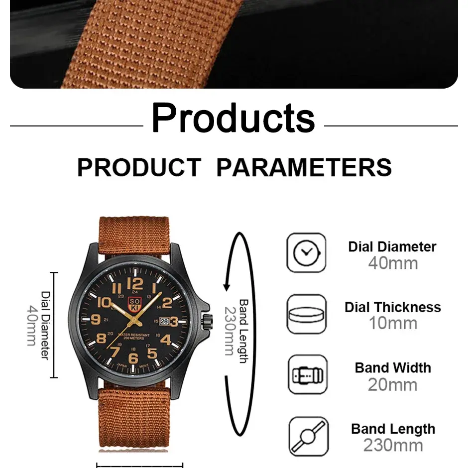 Miniatura: Relógio masculino com pulseira de nylon, movimento de quartzo