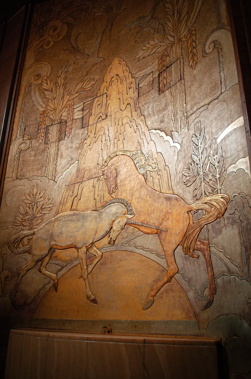Unicorns in battle gesso restored by the queen mary heritage foundation