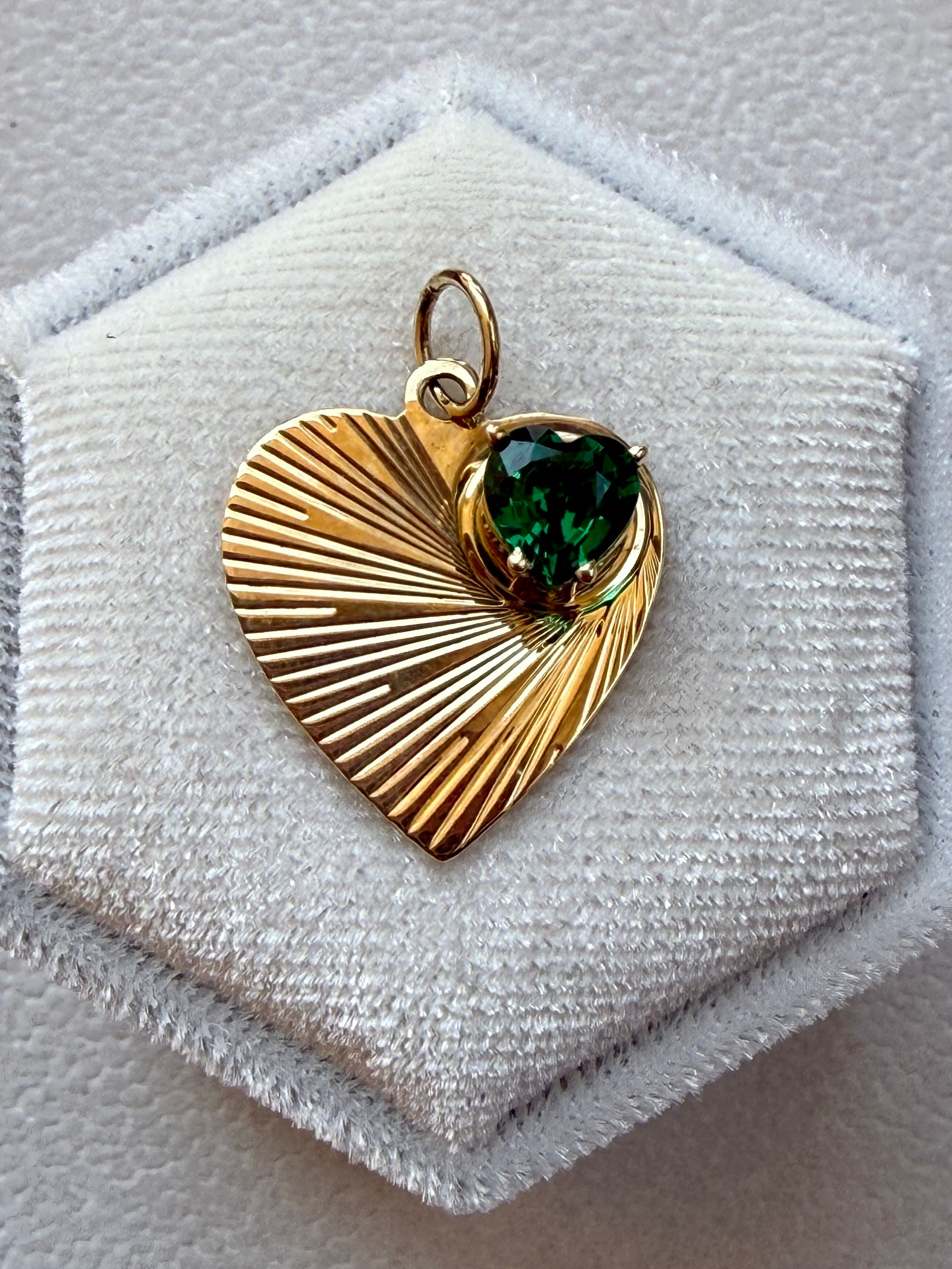 Vintage Engine Turned Heart w/ Emerald