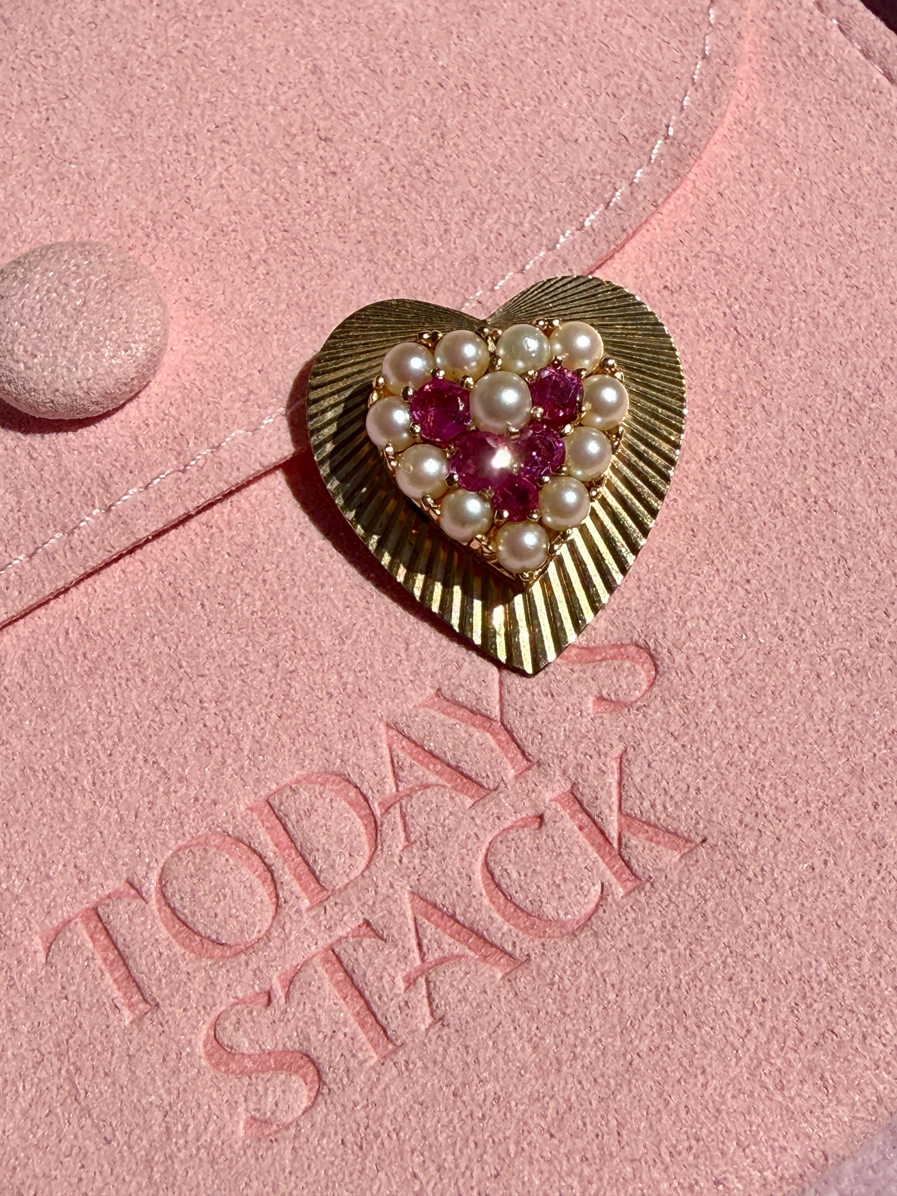 Vintage 14k Ruby and Pearl Heart Brooch