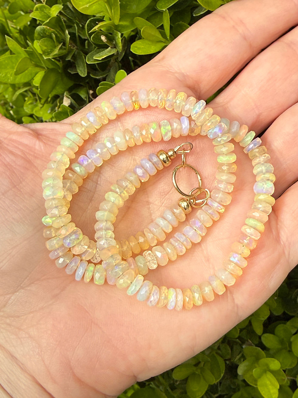 Thumbnail: Ethiopian opal beaded necklace with 14k gold clasp, 16 inch length, delicate iridescent gemstone necklace for layering