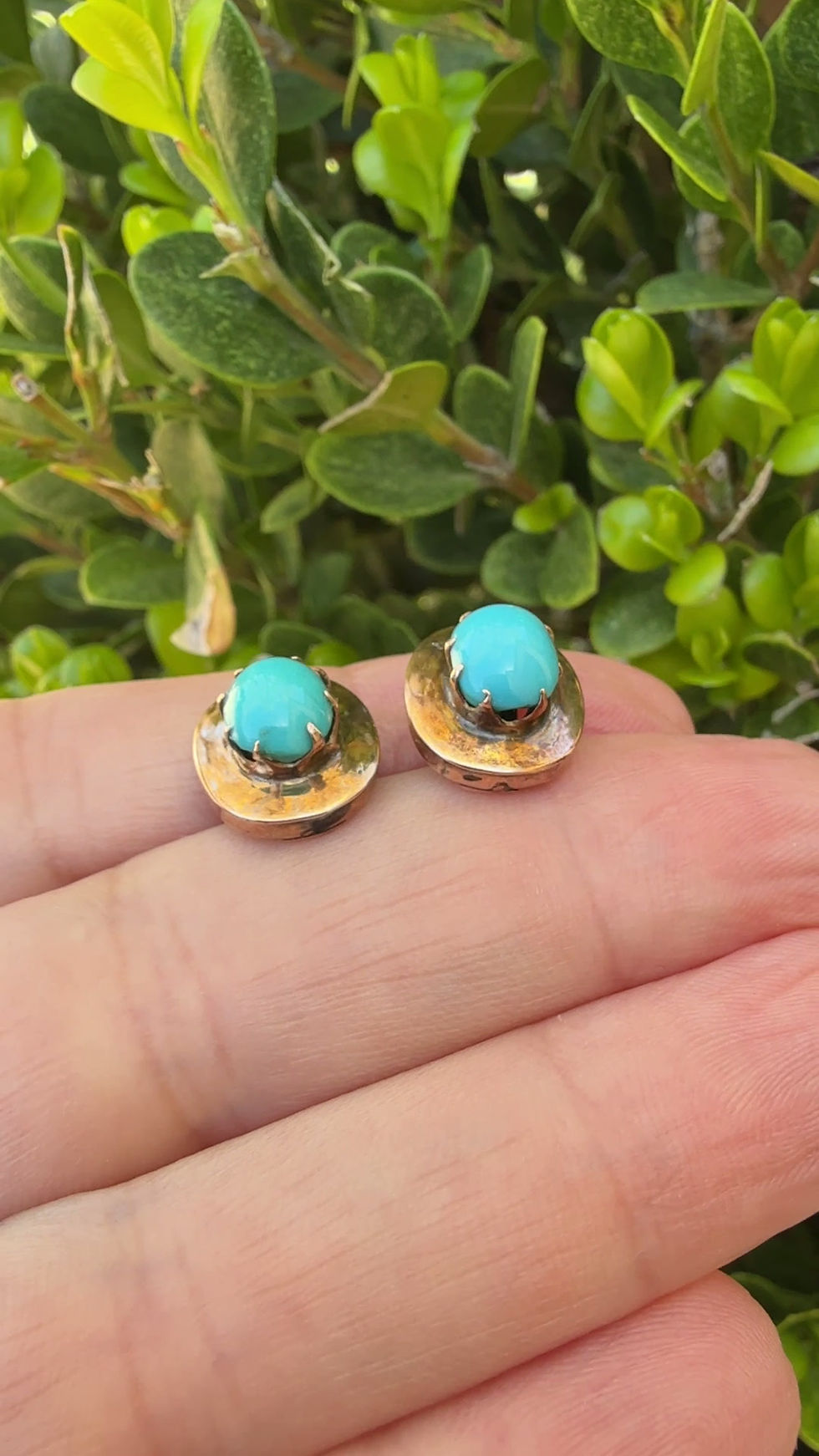 Thumbnail: Antique 12k Turquoise Cabochon Earrings
