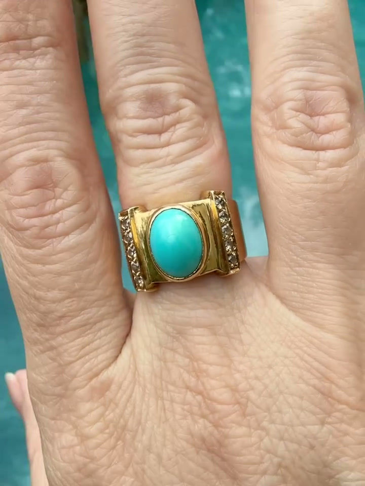 Thumbnail: 18K Persian Turquoise Tank Ring
