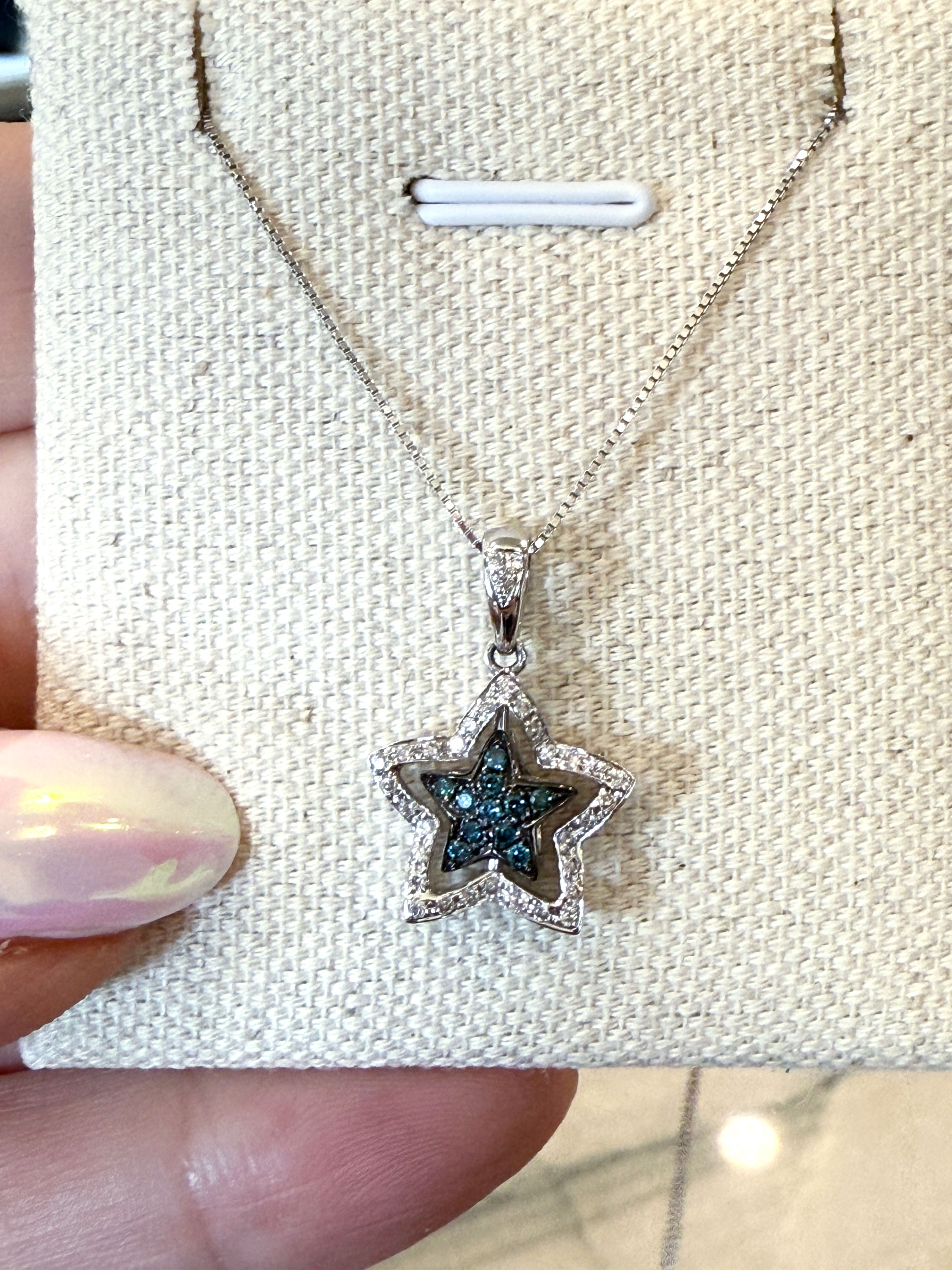 Double Sided Blue Diamond Star Necklace