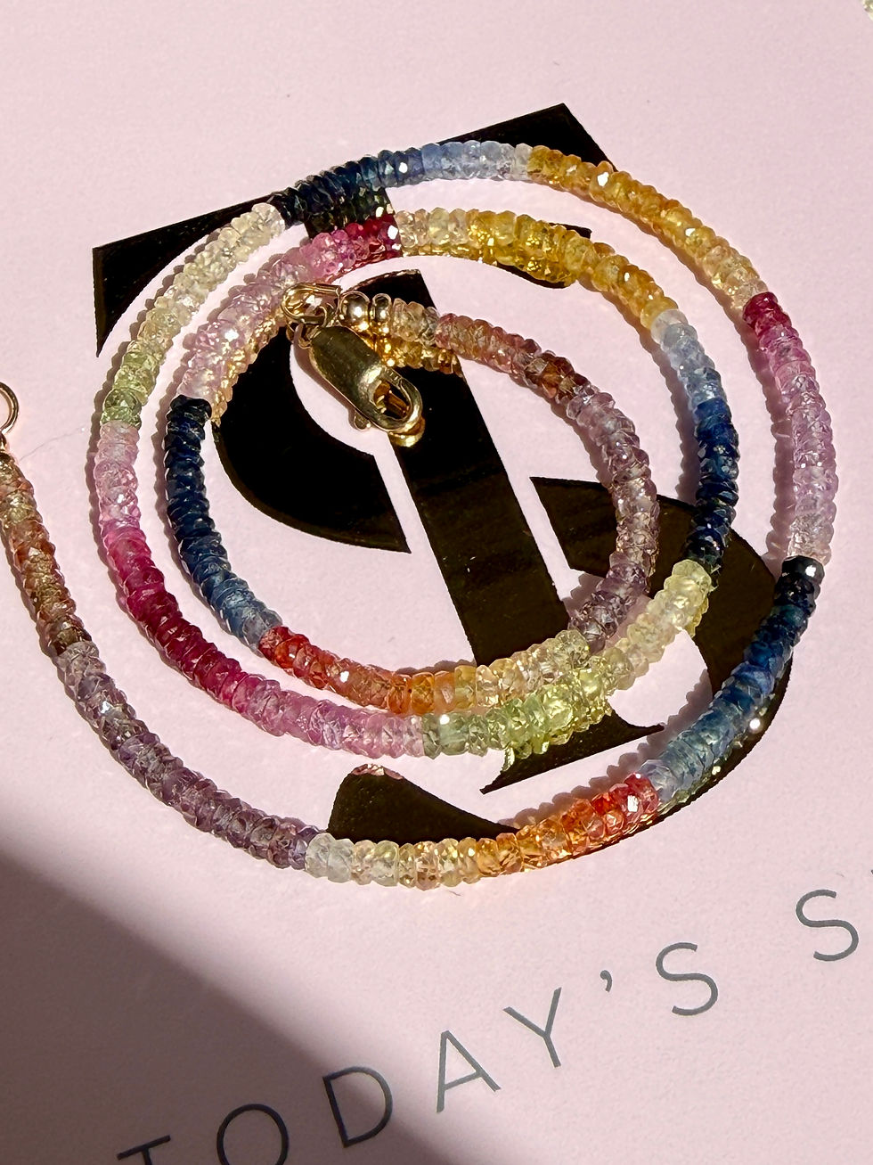 Rainbow sapphire necklace, 14k gold clasp, 17 inch beaded gemstone necklace