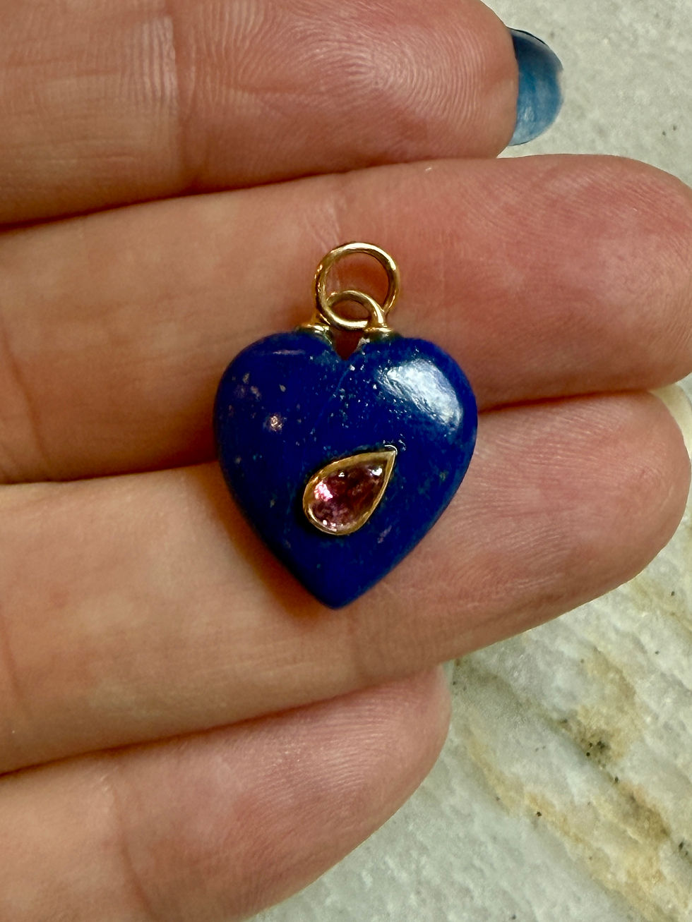 Thumbnail: Lapis Heart Pendant with Bezel Pink Tourmaline