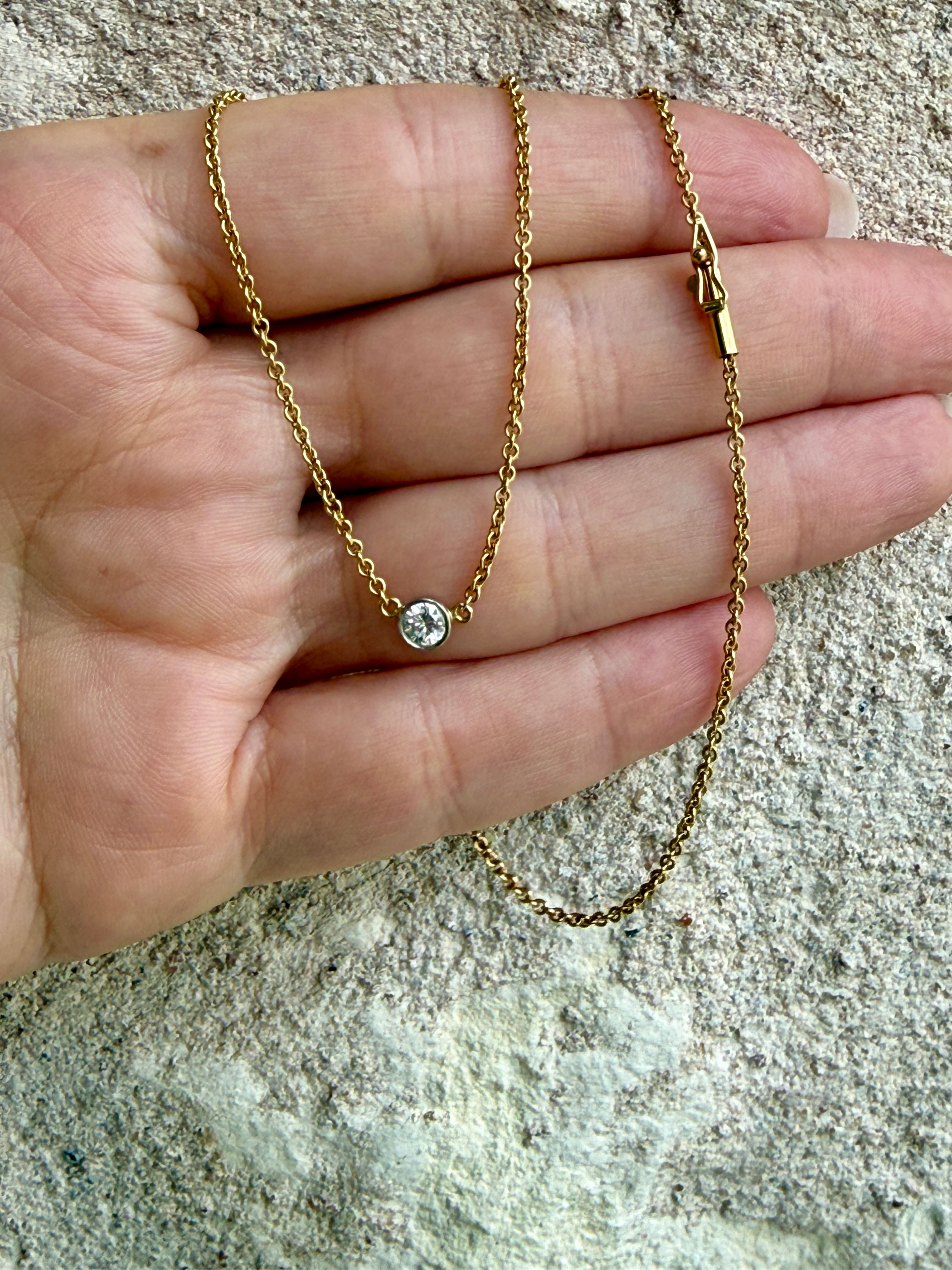18K Gold Diamond Bezel Set Solitaire Necklace