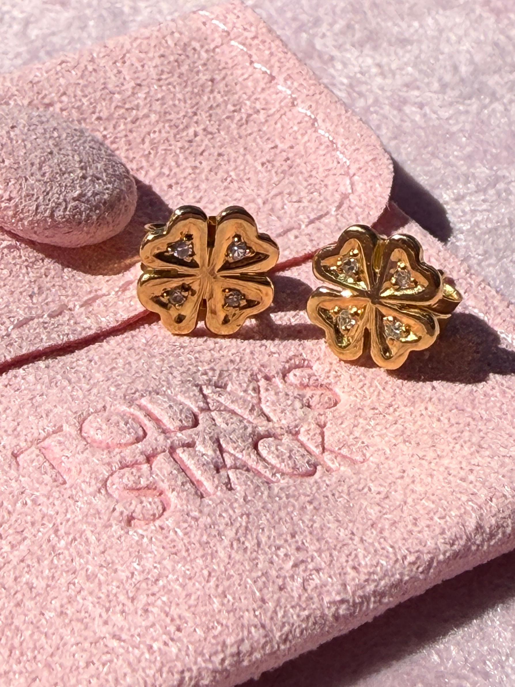 Vintage Portuguese 19k Gold Diamond Clover Earrings