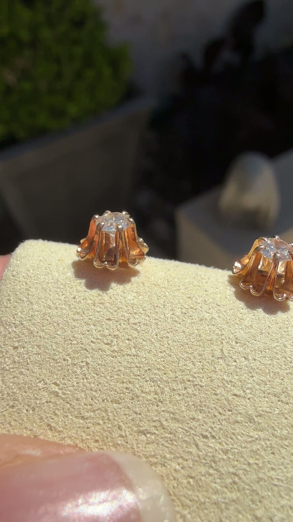 Thumbnail: 14k Gold Diamond Floral Stud Earrings