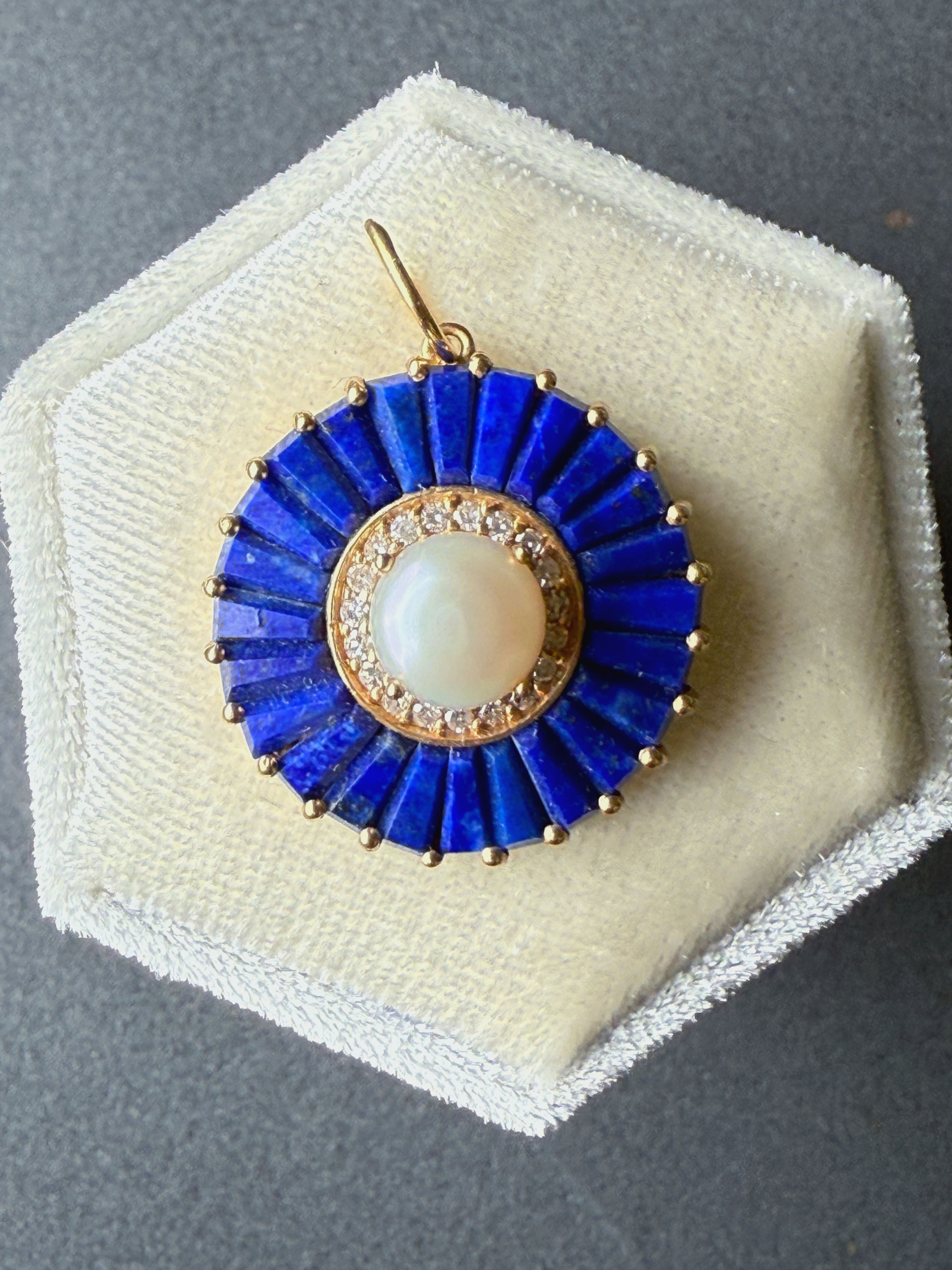 Lapis, Pearl & Diamond Sunburst Pendant