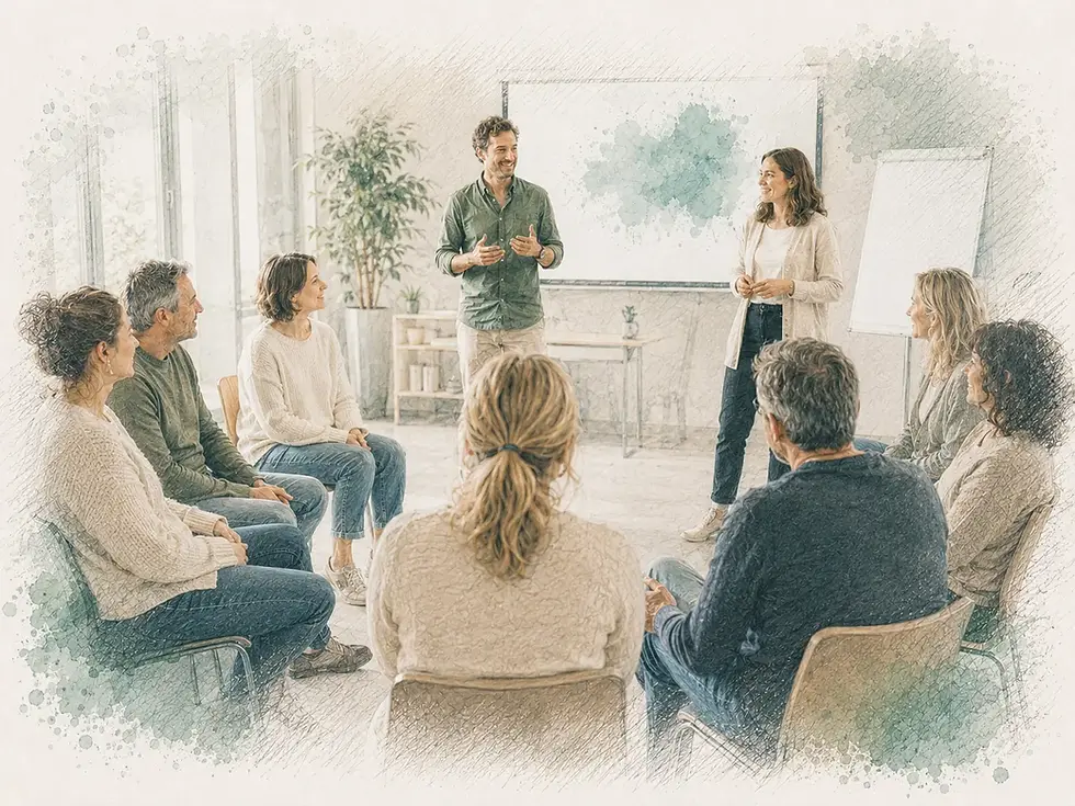 Eltern-Akademie Seminar: Gruppe im Stuhlkreis bei einem Workshop