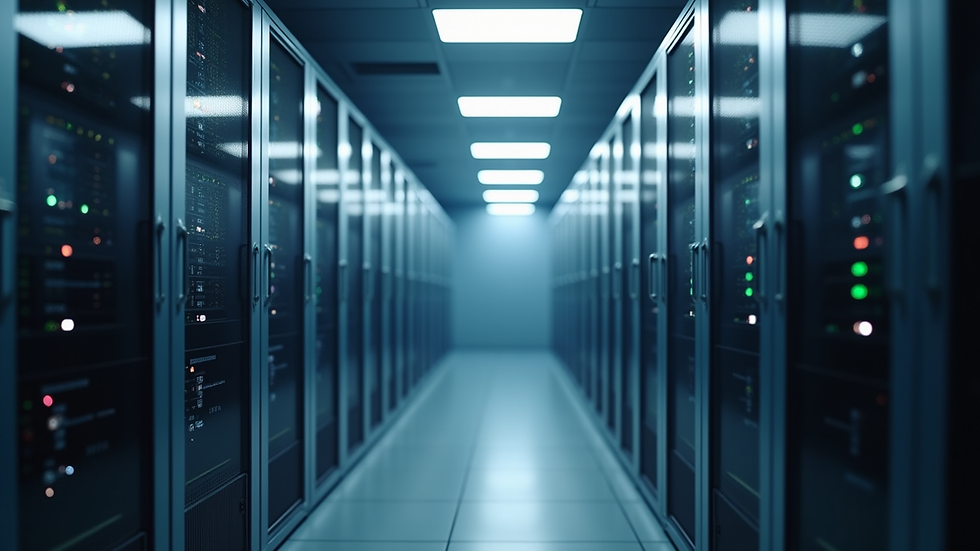 Close-up view of a data center with cloud servers