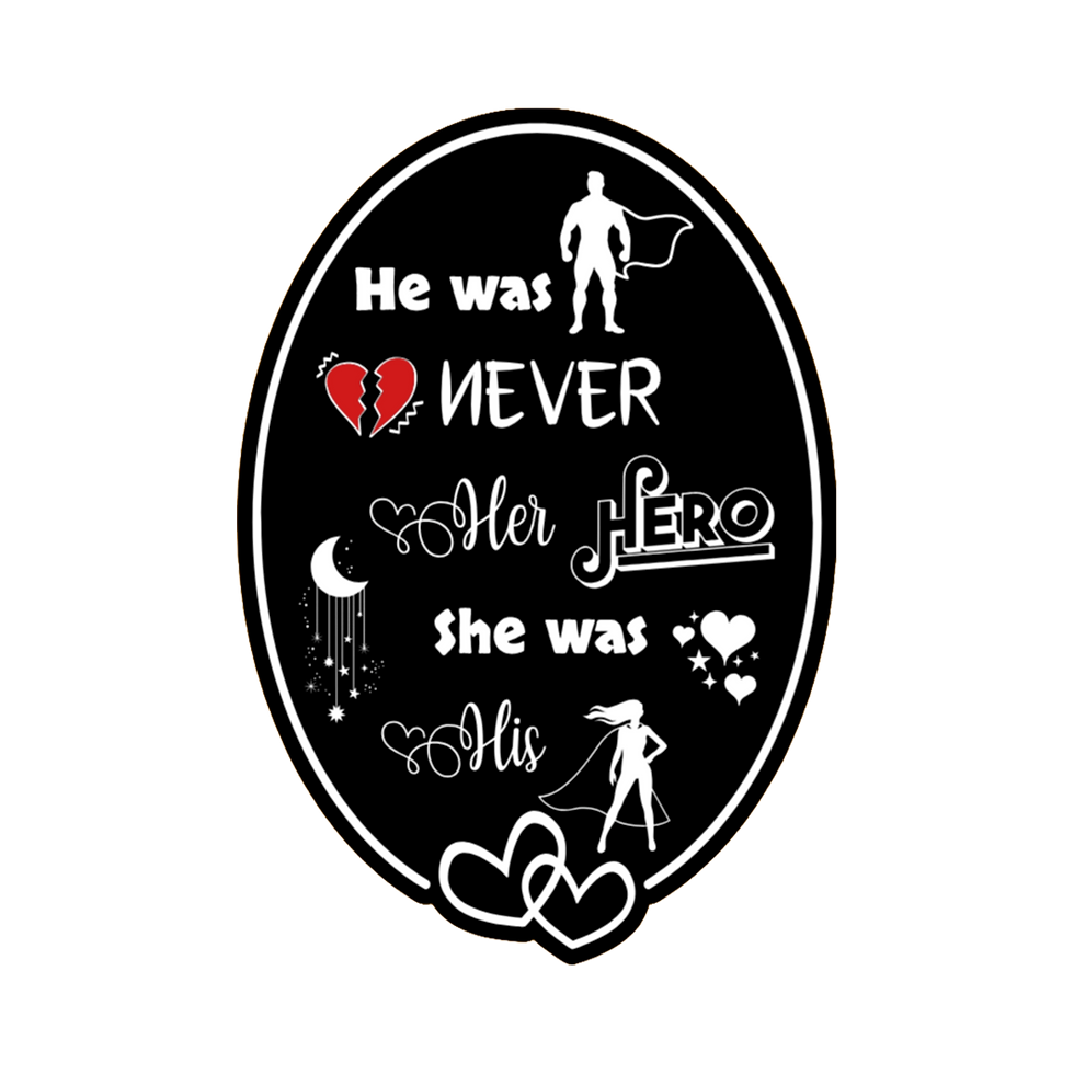 Thumbnail: A 2x3 glossy, holographic, black oval sticker features the “Hero” quote from book three in a black‑white‑red design.
