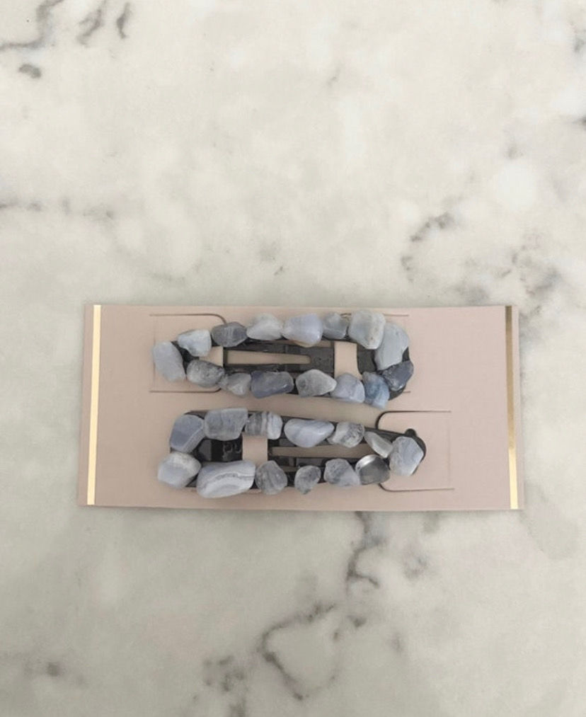 Thumbnail: Blue Lace Agate Crystal Barrettes (Pack of 2)