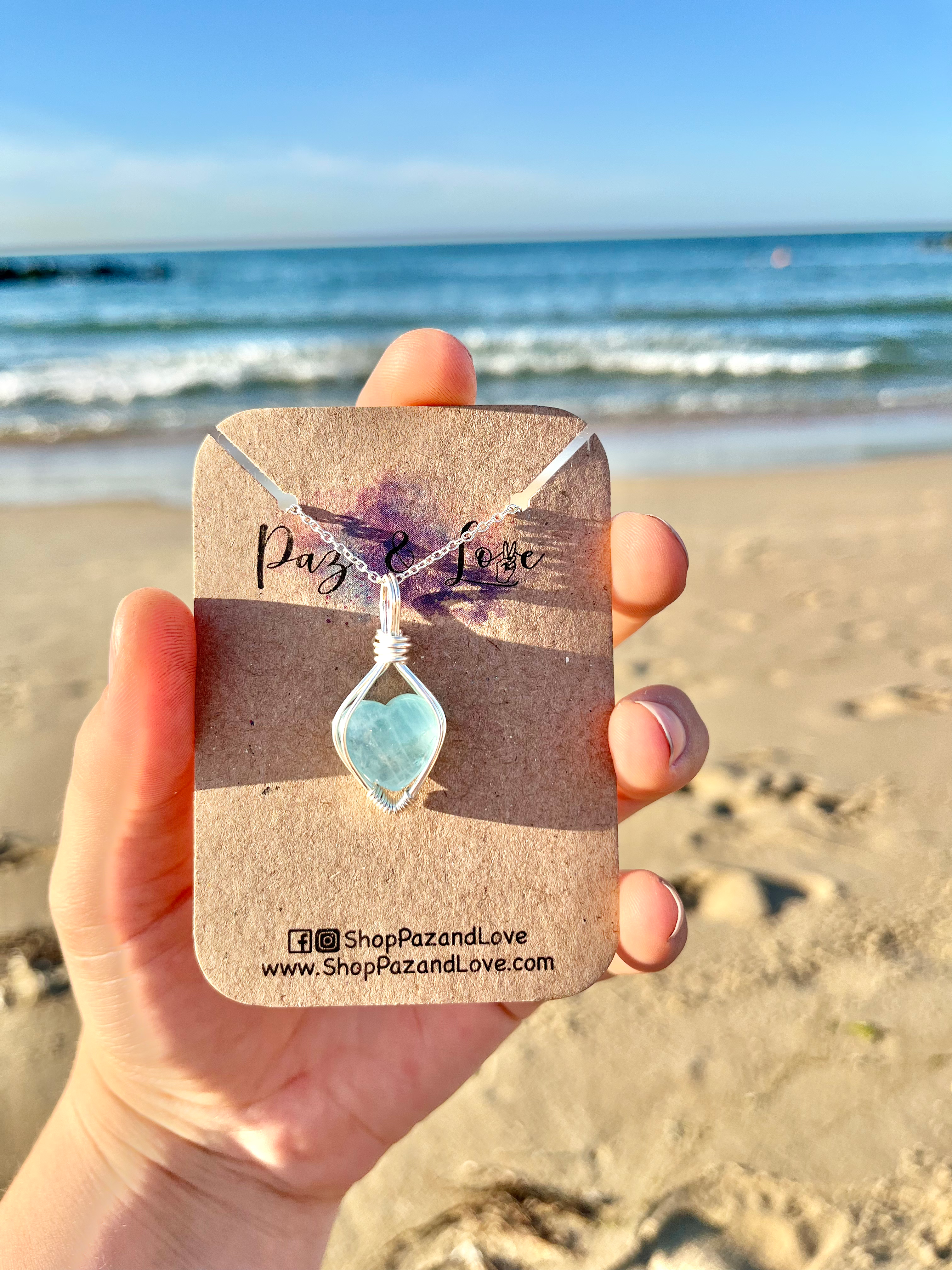 Aquamarine Heart Pendant Necklace in Silver