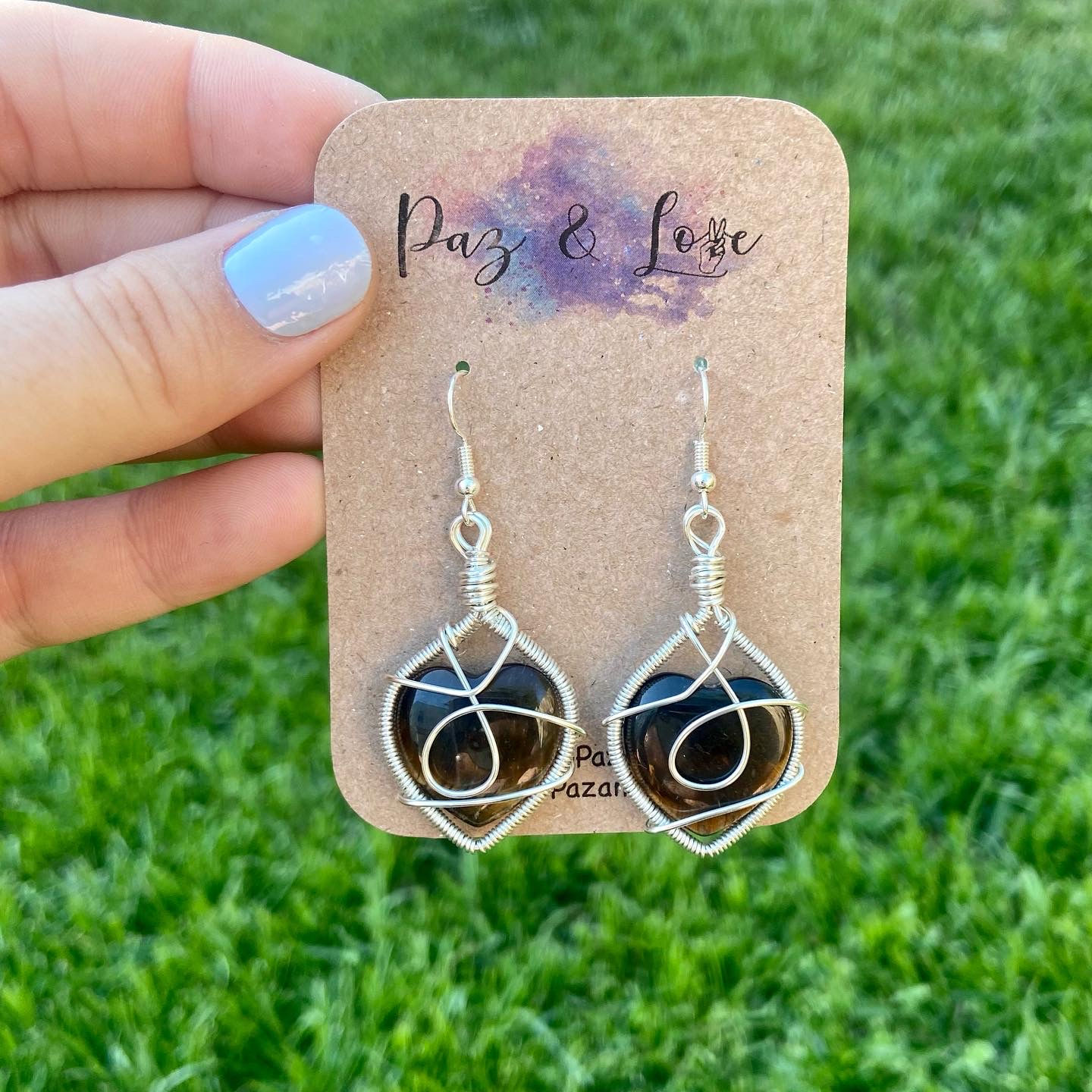 Golden Tigers Eye Heart Earrings in Gold