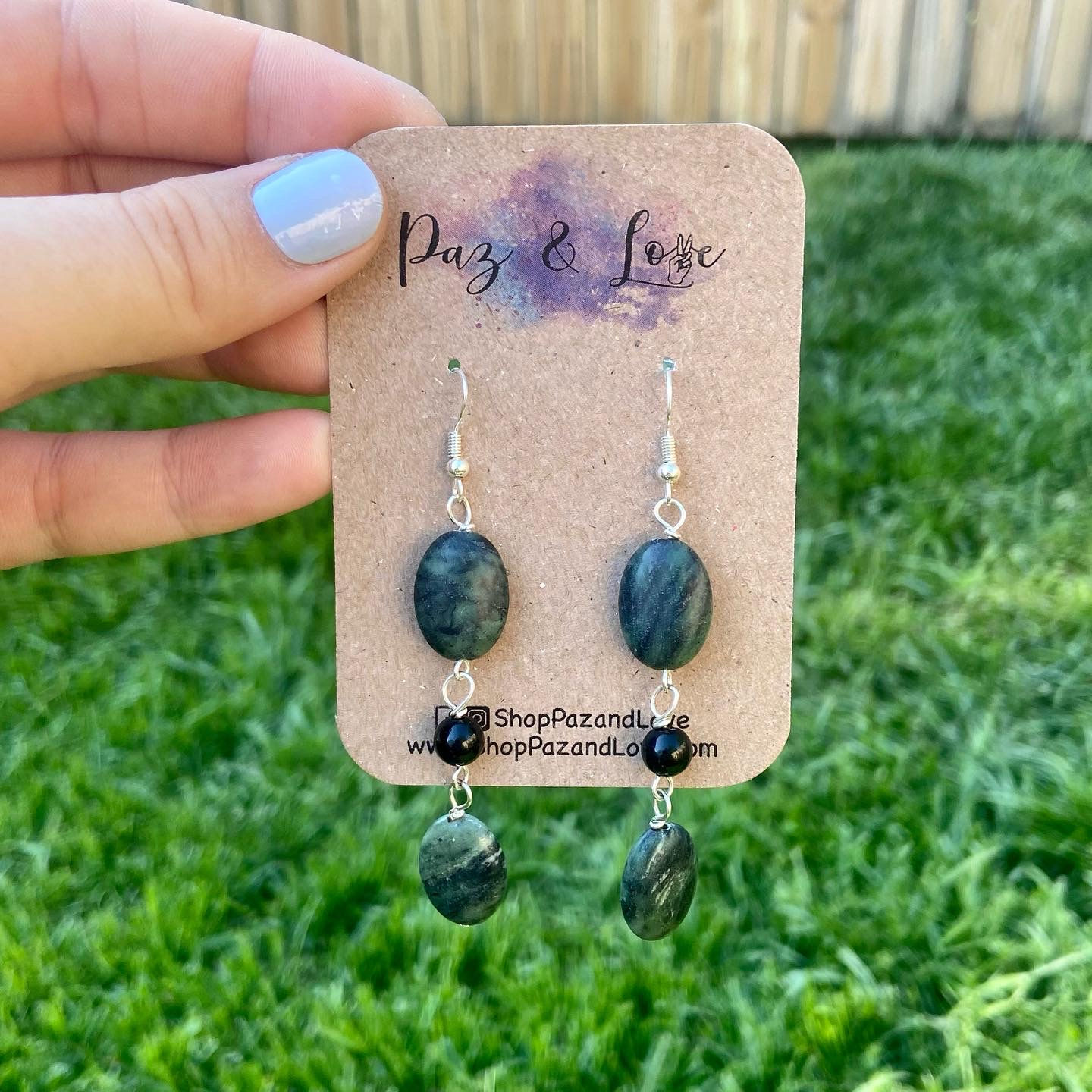Kambaba Jasper and Obsidian Earrings in Silver