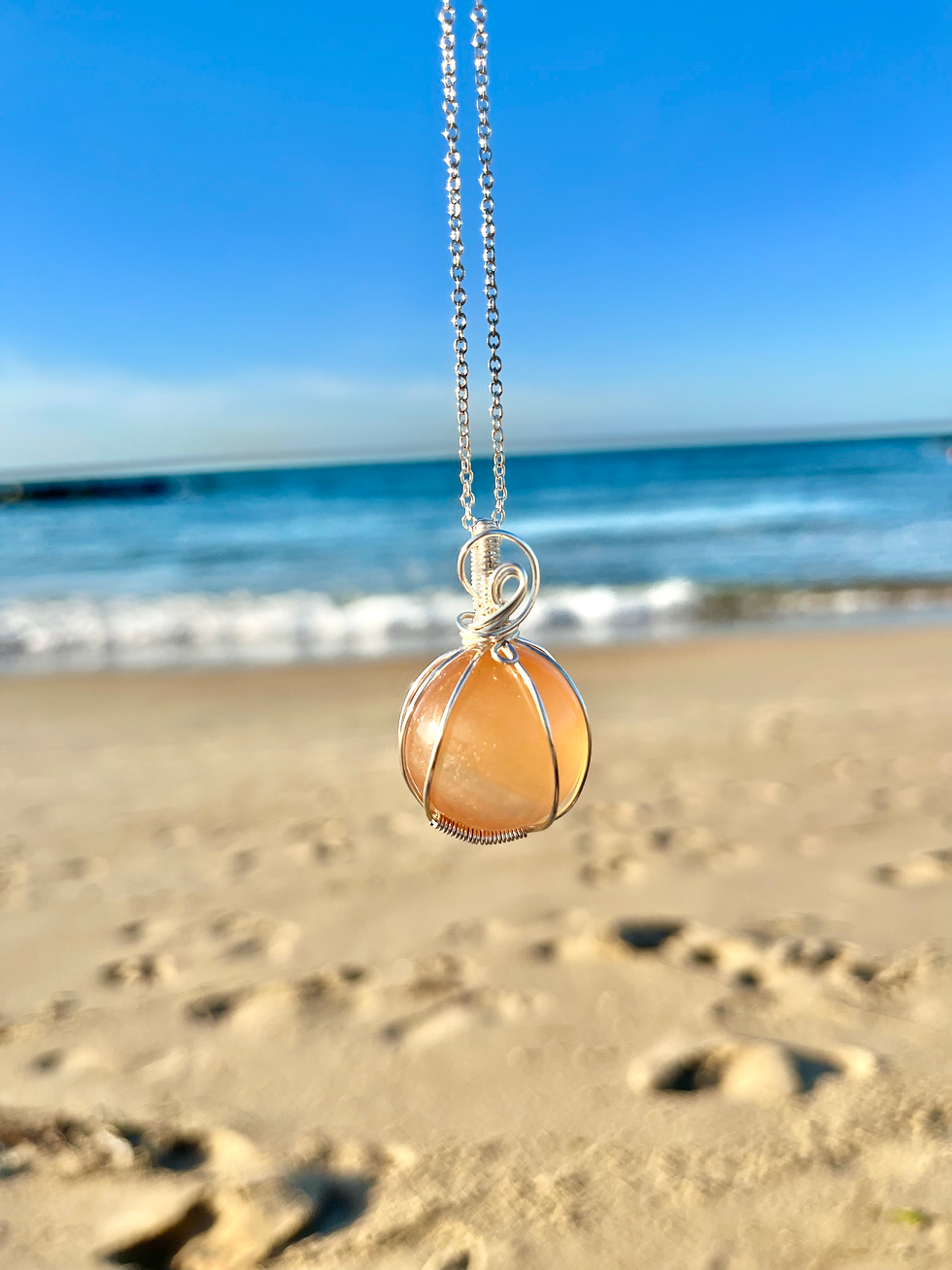Thumbnail: Honey Calcite Sphere Pendant Necklace in Silver