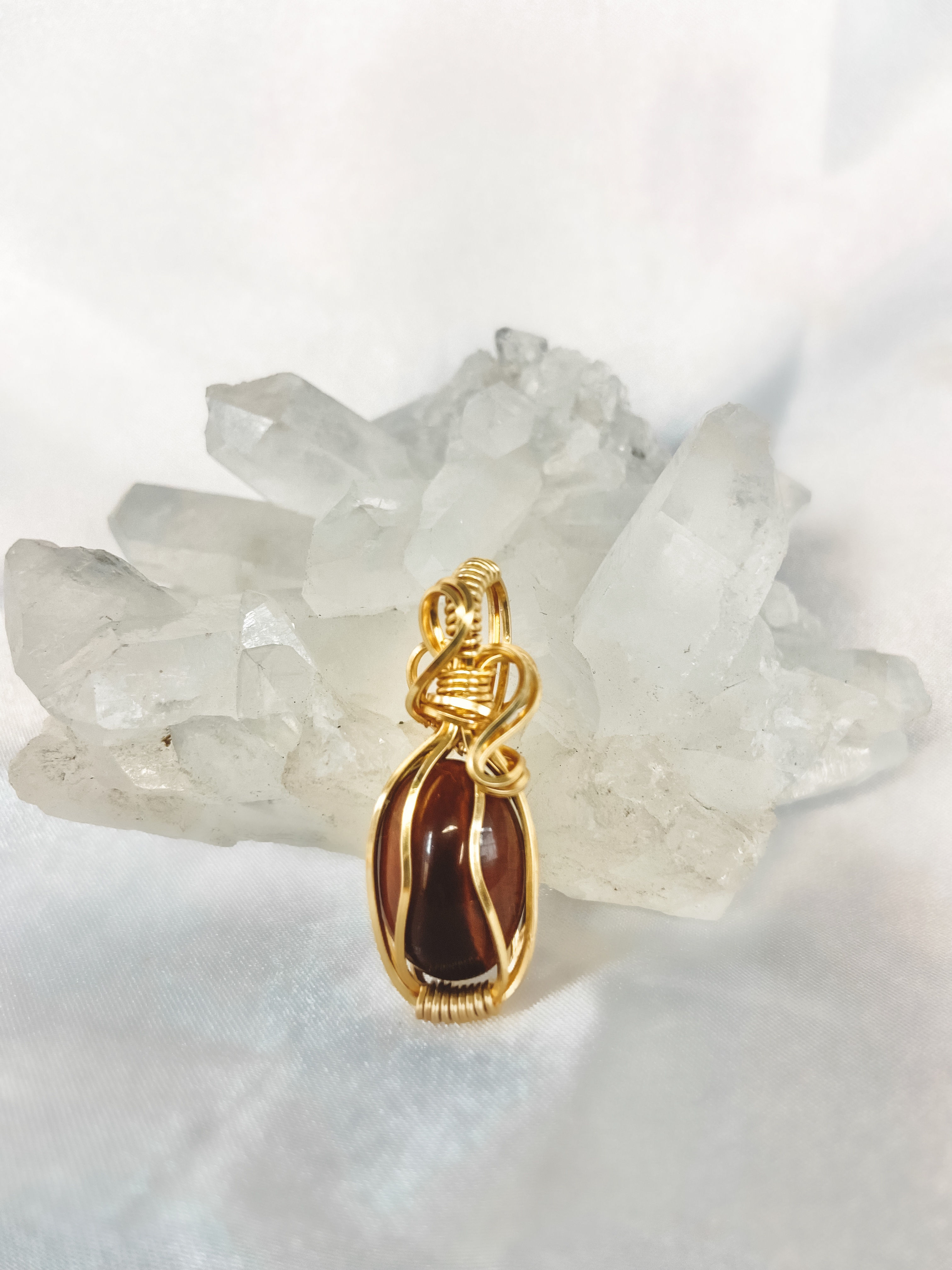 Red Tiger’s Eye Wire Wrapped Pendant in Gold