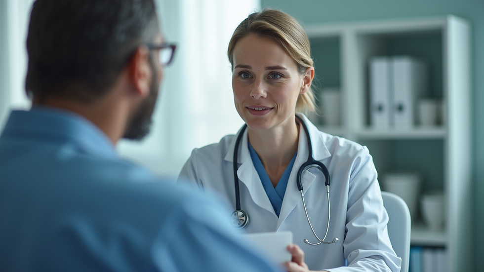 High angle view of a healthcare professional consulting a patient in a clinic room