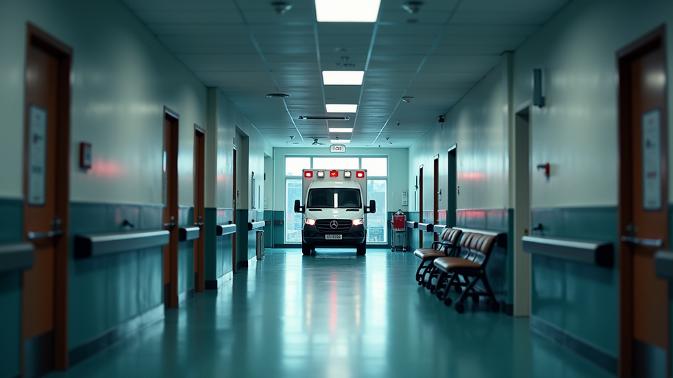 Close-up view of an emergency room entrance with ambulance parking